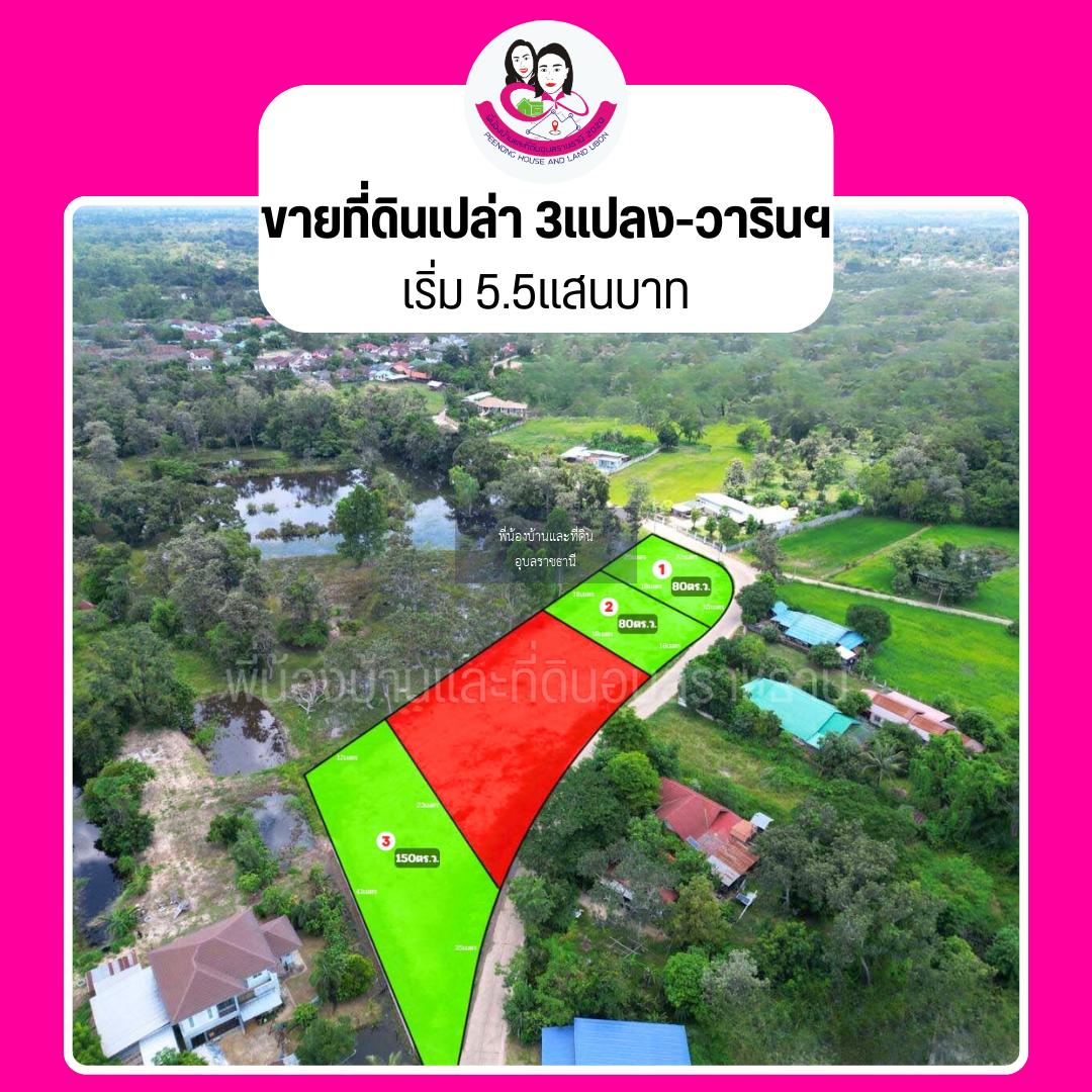 ที่ดินเปล่าแบ่งขาย 3 แปลง หลังหมู่บ้านวิมลการ์เด้น ต.แสนสุข อ.วารินชำราบ จ.อุบลราชธานี